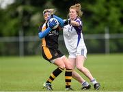 24 May 2014; Donna English, Ulster, in action against Louise Ward, Connacht. 2014 MMI Group Ladies Football Interprovincial Tournament Cup Final, Connacht v Ulster, Kinnegad, Co. Westmeath. Picture credit: Pat Murphy / SPORTSFILE