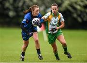 24 May 2014; Aisling Barrett, Munster, in action against Tracey Lawlor, Leinster. 2014 MMI Group Ladies Football Interprovincial Tournament Shield Final, Leinster v Munster, Kinnegad, Co. Westmeath. Picture credit: Pat Murphy / SPORTSFILE