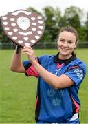 24 May 2014; Munster's Louise Galvin lifts the Shield after the game. 2014 MMI Group Ladies Football Interprovincial Tournament Shield Final, Leinster v Munster, Kinnegad, Co. Westmeath. Picture credit: Pat Murphy / SPORTSFILE