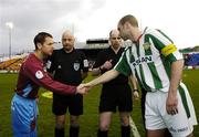 22 April 2006; Declan O'Brien, left, Drogheda United, captain, shakes hands with Dan Murray, Cork City captain before the start of the game. Setanta Cup Final, Cork City v Drogheda United, Tolka Park, Dublin. Picture credit: David Maher / SPORTSFILE