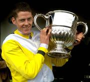 25 April 2006; Jockey Andrew McNamara celebrates winning the Kerrygold Champion Steeplechase aboard Newmill. Punchestown Racecourse, Co. Kildare. Picture credit: Pat Murphy / SPORTSFILE