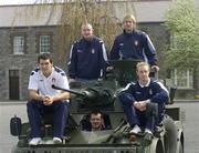 26 April 2006; St Patrick's Athletic players, from left to right, Chris Armstrong, Barry Ryan, John Frost, Glen Larsen and Paul Keegan sit on a AML 20 with at a photocall ahead of St Patrick's Athletic's eircom Premier Division game against Cork City this weekend. Cathal Brugha Army Barracks, Rathmines, Dublin. Picture credit: Damien Eagers / SPORTSFILE