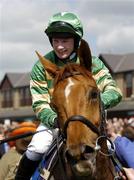 27 April 2006; Jockey Nina Carberry shows her delight after winning the Blue Square Chase aboard Good Step. Punchestown Racecourse, Co. Kildare. Picture credit: Brian Lawless / SPORTSFILE