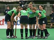 27 April 2006; Irish players plan what set piece to use for a penalty corner, from left, Suzanne Beaney, white headband, Linda Caulfield, captain, Eimear Cregan, no.6, Ciara O'Brien, Jill Orbinson and Katherine Elkin. Ireland v Korea, Samsung Women's Hockey World Cup Qualifier, Pool B, Rome, Italy. Picture credit: SPORTSFILE