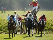 28 April 2006; The early leaders clear Ruby's Double as Itsonlyapuppet with Robbie McNally falls during the Kildare Hunt Club Steeplechase. Punchestown Racecourse, Co. Kildare. Picture credit: Matt Browne / SPORTSFILE