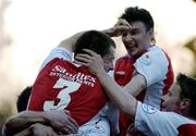 28 April 2006; St. Patrick's Athletic players, left to right, John Frost, Stephen Brennan and Anto Murphy, celebrate after Dan Murray, Cork City, had scored a own goal. eircom League, Premier Division, St. Patrick's Athletic v Cork City, Richmond Park, Dublin. Picture credit: David Maher / SPORTSFILE
