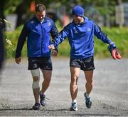 27 May 2014; Leinster's Fergus McFadden, left, and Ian Madigan arrive for squad training ahead of their Celtic League 2013/14 Grand Final against Glasgow Warriors on Saturday. Leinster Rugby Squad Training, Rosemount, UCD, Belfield, Dublin. Picture credit: Brendan Moran / SPORTSFILE