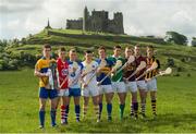 27 May 2014; U-21 hurling stars, from left to right, Tony Kelly, Clare, Alan Cadogan, Cork, Jake Dillon, Waterford, Stephen McAfee, Antrim, Jason Forde, Tipperary, Dan Morrissey, Limerick, Jack Guiney, Wexford, Johnny Glynn, Galway, and Tom Aylward, Kilkenny, pictured at the launch of the 2014 Bord Gáis Energy GAA Hurling U-21 All-Ireland Championship at the Rock of Cashel. The Championship gets under way tonight, Wednesday, 28th May when Dublin face Laois in Parnell Park at 7.30pm. For all the latest Championship news, fixtures and results visit www.BGEu21.ie. Rock of Cashel, Cashel, Co. Tipperary. Picture credit: Diarmuid Greene / SPORTSFILE