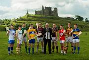 27 May 2014;  U-21 hurling stars pictured with Ger Cunningham, Bord Gáis Energy Sports Ambassador, from left to right, Jake Dillon, Waterford, Stephen McAfee, Antrim, Dan Morrissey, Limerick, Tony Kelly, Clare, Johnny Glynn, Galway, Jack Guiney, Wexford, Alan Cadogan, Cork, Tom Aylward, Kilkenny, and Jason Forde, Tipperary at the launch of the 2014 Bord Gáis Energy GAA Hurling U-21 All-Ireland Championship at the Rock of Cashel. The Championship gets under way tonight, Wednesday, 28th May when Dublin face Laois in Parnell Park at 7.30pm. For all the latest Championship news, fixtures and results visit www.BGEu21.ie. Rock of Cashel, Cashel, Co. Tipperary. Picture credit: Diarmuid Greene / SPORTSFILE