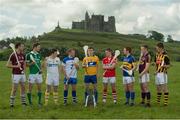 27 May 2014;  U-21 hurling stars, from left to right, Johnny Glynn, Galway, Dan Morrissey, Limerick, Stephen McAfee, Antrim, Jake Dillon, Waterford, Tony Kelly, Clare, Alan Cadogan, Cork, Alan Cadogan, Cork, Jason Forde, Tipperary, Jack Guiney, Wexford, and Tom Aylward, Kilkennym at the launch of the 2014 Bord Gáis Energy GAA Hurling U-21 All-Ireland Championship at the Rock of Cashel. The Championship gets under way tonight, Wednesday, 28th May when Dublin face Laois in Parnell Park at 7.30pm. For all the latest Championship news, fixtures and results visit www.BGEu21.ie. Rock of Cashel, Cashel, Co. Tipperary. Picture credit: Diarmuid Greene / SPORTSFILE