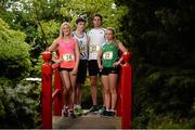 27 May 2014; Former Irish schools champions Brian Gregan, second from right, and Sarah Lavin, left, with Aviva Irish Schools Track and Field Championships finalists Molly Scott and Brian Masterson who were dreaming of Tokyo 2020 at the finals launch today at the Japanese Gardens in Tully, Co. Kildare. Picture credit: Pat Murphy / SPORTSFILE