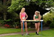 27 May 2014; Former Irish schools champion Sarah Lavin, left, with Aviva Irish Schools Track and Field Championships finalist Molly Scott who were dreaming of Tokyo 2020 at the finals launch today at the Japanese Gardens in Tully, Co. Kildare. Picture credit: Pat Murphy / SPORTSFILE