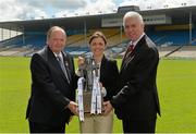 27 May 2014; At the launch of the 2014 Bord Gáis Energy GAA Hurling U-21 All-Ireland Championship are, from left to right, Uachtarán Chumann Lúthchleas Gael Liam Ó Néill, Irene Gowing, Bord Gais Energy Sponsorship Manager, and Ger Cunningham, Bord Gais Energy Sports Ambassador. The Championship gets under way tonight, Wednesday, 28th May when Dublin face Laois in Parnell Park at 7.30pm. For all the latest Championship news, fixtures and results visit www.BGEu21.ie. Semple Stadium, Co. Tipperary. Picture credit: Diarmuid Greene / SPORTSFILE