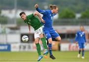 28 May 2014; Alex O’Hanlon, Republic of Ireland, in action against Sindra Björnsson, Iceland. UEFA European U19 Championship 2013/14, Qualifying Round Elite Round, Group 4, Republic of Ireland v Iceland, Tallaght Stadium, Tallaght, Dublin. Picture credit: Matt Browne / SPORTSFILE