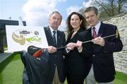 24 April 2006; Details of the GOLFnet Charity Challenge 2006, sponsored by Bulmers, were announced today. At the announcement are Albert Lee, Honorary Secretary of the Golfing Union of Ireland, left, Orlaith Fortune, Senior Brand Manager, Bulmers, and Conor Mallaghan, Captain, Carton House Golf Club. The Bulmers GOLFnet Charity Challenge is an official Golfing Union Ireland event, and as such all golf clubs affiliated to the GUI are eligible to participate, opening the competition up to over 200,000 members of 415 affiliated clubs. GUI Headquarters, Carton House, Maynooth, Co. Kildare. Picture credit: Brian Lawless / SPORTSFILE