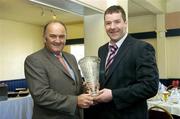 23 April 2006; Pat Maher, National Events and Sponsorship Manager, Heineken Ireland, making a presentation to Anthony Foley, Munster, to commemorate his achievement of being the first player ever to reach 75 caps in the Heineken Cup after Munster beat Leinster in the Heineken Cup semi final in Lansdowne Road. Picture credit: Brendan Moran / SPORTSFILE