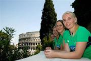 24 April 2006; Irish hockey Internationals, Catriona Carey, foreground, Linda Caulfield, Captain, Clare Parkhill and Eimear Cregan take time out at the Colosseum ahead of tomorrow's opening match against USA. Ireland v USA, Samsung Women's Hockey World Cup Qualifier, Rome, Italy. Picture credit: SPORTSFILE