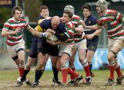 29 April 2006; Aidan O'Shea, Dolphin, supported by team-mate Shane O'Halloran, is tackled by Fergal Campion, Bective Rangers. AIB League, Division 1. Dolphin v Bective Rangers. Donnybrook, Dublin. Picture credit: David Levingstone / SPORTSFILE