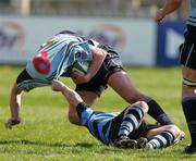 29 April 2006;Chris McCarey, Belfast Harlequins (8), Shannon, is tackled by Frankie McNamara, Shannon. AIB League, Division 1. Shannon v Belfast Harlequins, Thomond Park, Limerick. Picture credit: Kieran Clancy / SPORTSFILE