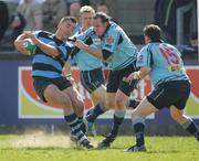 29 April 2006;  Brian Tuohy, Shannon, is tackled by Keith Pyper and Mark Kettyle , Belfast Harlequins. AIB League, Division 1. Shannon v Belfast Harlequins, Thomond Park, Limerick. Picture credit: Kieran Clancy / SPORTSFILE
