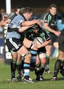 29 April 2006; David Gannon, Connacht, is tackled by Deiniol Jones, Cardiff Blues. Celtic League, Leinster v Ospreys, Arms Park, Cardiff, Wales. Picture credit: Tim Parfitt / SPORTSFILE