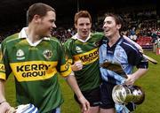 30 April 2006; Dublin captain Philip Brennan, far right, celebrates with team-mates David Curtin, left, and Ger O'Meara at the end of the game. Allianz National Hurling League, Division 2 Final. Dublin v Kerry, Semple Stadium, Thurles, Co. Tipperary. Picture credit: David Maher / SPORTSFILE