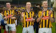 30 April 2006; Kilkenny players, from left, Eoin Larkin, James 'Cha' Fitzpatrick and J.J Delaney applaud as their captain lifts the cup. Allianz National Hurling League, Division 1 Final. Kilkenny v Limerick, Semple Stadium, Thurlus, Co. Tipperary. Picture credit: Damien Eagers / SPORTSFILE