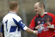 30 April 2006; Down's Martin Coulter takes a drink from Laois captain Patrick Mullaney. National Hurling League, Division 1 Relegation Final. Laois v Down, Pairc Tailteann, Navan, Co. Meath. Picture credit: Brian Lawless / SPORTSFILE