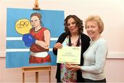 29 May 2014; Special Olympics Ireland athletes Pamela Kavanagh, from Clondalkin, Co. Dublin, with her painting of Irish Olympic Gold Medallist Katie Taylor and Frances Kavanagh, Senior Director-Sport Special Olympics Ireland. The painting has been chosen to be displayed at the Special Olympics 2014 International Art Exhibition as part of the European Special Olympics Games which will take place in Belgium in September 2014. Stewarts Hospital, Palmerstown, Dublin. Picture credit: Matt Browne / SPORTSFILE