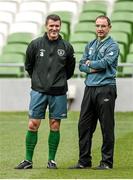 29 May 2014; Republic of Ireland manager Martin O'Neill, right, speaks with assistant coach Roy Keane during squad training ahead of their international friendly against Italy on Saturday. Republic of Ireland Squad Training, Aviva Stadium, Lansdowne Road, Dublin. Picture credit: Ramsey Cardy / SPORTSFILE