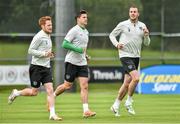 30 May 2014; Republic of Ireland's Stephen Quinn, Shane Long and John O'Shea during squad training ahead of their international friendly against Italy on Saturday. Republic of Ireland Squad Training, Gannon Park, Malahide, Co. Dublin. Picture credit: David Maher / SPORTSFILE