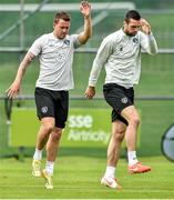 30 May 2014; Republic of Ireland's Simon Cox and Shane Duffy during squad training ahead of their international friendly against Italy on Saturday. Republic of Ireland Squad Training, Gannon Park, Malahide, Co. Dublin. Picture credit: David Maher / SPORTSFILE