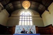 30 May 2014; Leinster head coach Matt O'Connor, left, and captain Leo Cullen during a press conference ahead of their Celtic League Grand Final match against Glasgow Warriors on Saturday. Leinster Rugby Press Conference, Bewley's Hotel, Ballsbridge, Dublin. Picture credit: Brendan Moran / SPORTSFILE