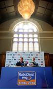 30 May 2014; Leinster head coach Matt O'Connor, left, and captain Leo Cullen during a press conference ahead of their Celtic League Grand Final match against Glasgow Warriors on Saturday. Leinster Rugby Press Conference, Bewley's Hotel, Ballsbridge, Dublin. Picture credit: Brendan Moran / SPORTSFILE