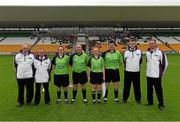 3 May 2014; Referee Colm McManus, centre, with his officials before the game. TESCO Ladies National Football League Division 4 Final, Antrim v Roscommon, O'Connor Park, Tullamore, Co. Offaly. Picture credit: Ray McManus / SPORTSFILE