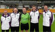 3 May 2014; Referee Colm McManus, centre, with his umpires before the game. TESCO Ladies National Football League Division 4 Final, Antrim v Roscommon, O'Connor Park, Tullamore, Co. Offaly. Picture credit: Ray McManus / SPORTSFILE
