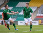 30 May 2014; Alan Browne, Republic of Ireland, celebrates after scoring his side's first goal with team-mate Dylan Connolly, left. UEFA European U19 Championship 2013/14, Qualifying Round Elite Phase, Republic of Ireland v Turkey, Tallaght Stadium, Tallaght, Co. Dublin. Picture credit: Pat Murphy / SPORTSFILE