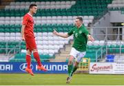 30 May 2014; Alan Browne, Republic of Ireland, celebrates after scoring his side's first goal while Turkey's Sefa Isci shows his frustration. UEFA European U19 Championship 2013/14, Qualifying Round Elite Phase, Republic of Ireland v Turkey, Tallaght Stadium, Tallaght, Co. Dublin. Picture credit: Pat Murphy / SPORTSFILE
