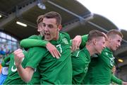 30 May 2014; Dylan Connolly, Republic of Ireland, celebrates after team-mate Alan Browne scored his side's first goal. UEFA European U19 Championship 2013/14, Qualifying Round Elite Phase, Republic of Ireland v Turkey, Tallaght Stadium, Tallaght, Co. Dublin. Picture credit: Pat Murphy / SPORTSFILE