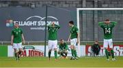 30 May 2014; Republic of Ireland players, from left, Alan Browne, Sam Byrne, Ryan Robinson, Sean Long and Colm Crowe react after conceding a second goal. UEFA European U19 Championship 2013/14, Qualifying Round Elite Phase, Republic of Ireland v Turkey, Tallaght Stadium, Tallaght, Co. Dublin. Picture credit: Pat Murphy / SPORTSFILE
