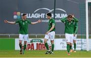30 May 2014; Republic of Ireland players, from left, Alan Browne, Sean Long and Sam Byrne react after conceding a second goal. UEFA European U19 Championship 2013/14, Qualifying Round Elite Phase, Republic of Ireland v Turkey, Tallaght Stadium, Tallaght, Co. Dublin. Picture credit: Pat Murphy / SPORTSFILE