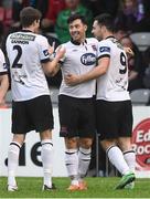 30 May 2014; Dundalk's Richie Towell, centre, celebrates after scoring his side's second goal with team-mates Sean Gannon, left, and Patrick Hoban. Airtricity League Premier Division, Bohemians v Dundalk, Dalymount Park, Dublin. Picture credit: Matt Browne / SPORTSFILE