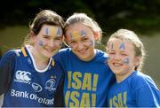 31 May 2014; Leinster supporters, from left, Emma Geoghegan with her cousins Amy and Lara O'Keeffe, from Maynooth, Co. Kildare, at the game. Celtic League 2013/14 Grand Final, Leinster v Glasgow Warriors, RDS, Ballsbridge, Dublin. Picture credit: Matt Browne / SPORTSFILE
