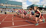 31 May 2014; A general view during the start of the Under 16 Girls Mile event. The Aviva All-Ireland Schools Track and Field Championships. Tullamore Harriers, Tullamore, Co. Offaly. Picture credit: Tomás Greally / SPORTSFILE