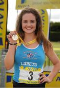 31 May 2014; Lauren Gleeson, Loreto Kilkenny, winner of the Junior Girls 75m Hurdles event. The Aviva All-Ireland Schools Track and Field Championships. Tullamore Harriers, Tullamore, Co. Offaly. Picture credit: Tomás Greally / SPORTSFILE