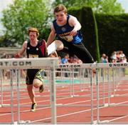 31 May 2014; Daniel Ryan, Thurles C.B.S, Co. Tipperary, on his way to winning the Inter Boys 1oom Hurdles event. The Aviva All-Ireland Schools Track and Field Championships. Tullamore Harriers, Tullamore, Co. Offaly. Picture credit: Tomás Greally / SPORTSFILE
