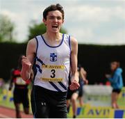 31 May 2014; Brian Masterson, Blackrock College, celebrates winning the Inter Boys 400m event. The Aviva All-Ireland Schools Track and Field Championships. Tullamore Harriers, Tullamore, Co. Offaly. Picture credit: Tomás Greally / SPORTSFILE