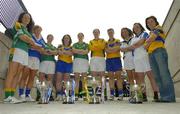 3 May 2006; Footballers, left to right, Lorraine Brennan, Leitrim, Martina Dunne, Laois, Louise McKeever, Meath, Lorraine Kelly, Clare, Gillian Bennett, Meath, Irene Munnelly, Meath, Louise Henchy, Clare, Kate Leahy, Kildare, Anita Newell, Monaghan and Helen Quinn, Clare,at a photocall in advance of the Suzuki Ladies National Football League Finals. The Division 1 Final, Cork v Meath, and the Division 2 Final, Kildare v Laois will take place on Saturday May 6th in Parnell Park, Dublin. The Divison 3 Finals, featuring Clare v Leitrim and Monaghan v Galway, are to be played on Sunday May 7th in Pairc Chiarain, Athlone, Co. Westmeath. Croke Park Dublin. Picture credit: David Maher / SPORTSFILE
