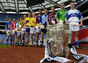 3 May 2006; ‘Immortality Beckons’ for the winner of the Liam MacCarthy Cup. Pictured officially launching the 2006 Guinness All-Ireland Senior Hurling Championship, are captains, from left, Ger O'Grady, Tipperary, Pat Mulcahy, Cork, Paul Flynn, Waterford, Brendan Murphy, Offaly, Jackie Tyrrell, Kilkenny, Sean McMahon, Clare, Karl McKeegan, Antrim, Keith Rossiter, Wexford, Philip Brennan, Dublin, Liam Donoghue, Galway, TJ Ryan, Limerick, and Patrick Mullaney, Laois. This year’s Guinness advertising campaign for the Hurling Championship focuses on how winning the Liam MacCarthy Cup will immortalise the team in Irish sporting history, alongside all the previous winners. Picture credit: Brendan Moran / SPORTSFILE