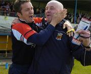 7 May 2006; Mayo manager Pat Holmes celebrates with Noel Connelly, left, after the game. Cadbury's All-Ireland U21 Football Final, Cork v Mayo, Cusack Park, Ennis, Co. Clare. Picture credit; Pat Murphy / SPORTSFILE